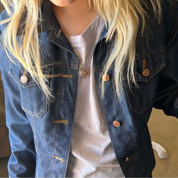 Vintage 90s Y2K Guess USA Rigid Denim Jean Trucker Jacket Cottagecore West M - Picture 2 of 12